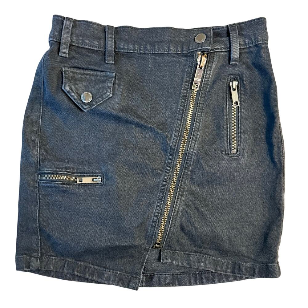 Hudson Denim Skirt Mini Moto Asymmetrical Zippered Jean Black Women's Size 26